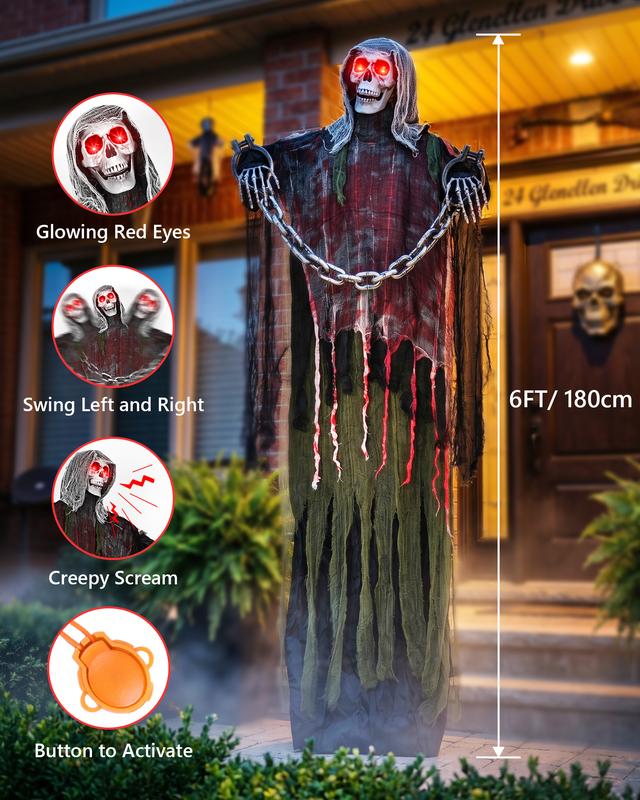 6FT Life-Size Animated Halloween Skeleton Ghost