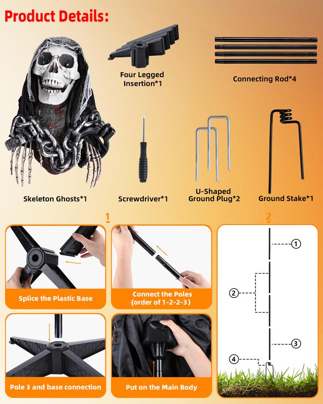 6FT Life-Size Animated Halloween Skeleton Ghost